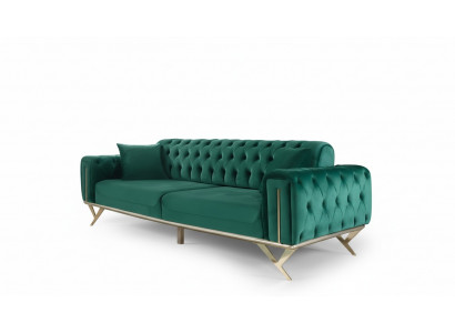 Sofa trzyosobowa Chesterfield zielona Sofa tapicerowana Meble Aksamit Drewno