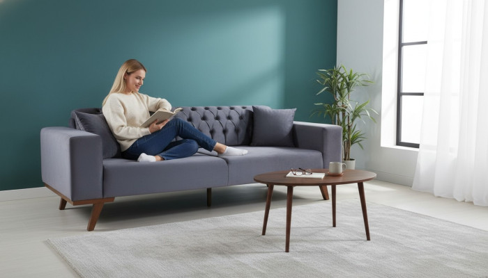 Designerska sofa trzyosobowa Nowoczesna kanapa szara Meble Podkładka Drewno