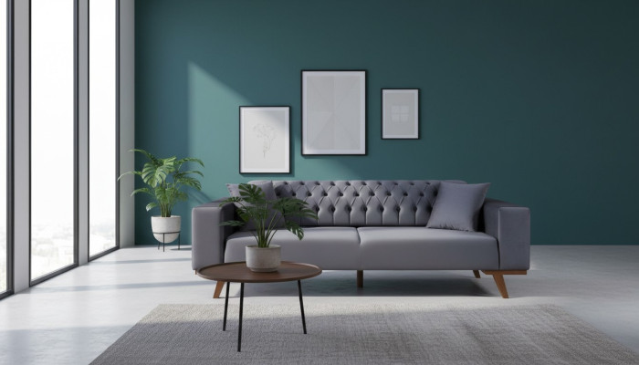Designerska sofa trzyosobowa Nowoczesna kanapa szara Meble Podkładka Drewno