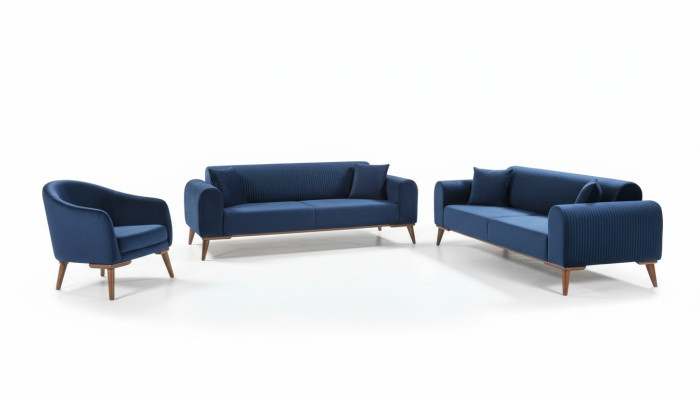 Zestaw sofowy 3+3+1 miejsce do siedzenia Sofa Fotel Royal Blue Couch Aksamit 3-częściowy
