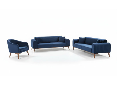 Zestaw sofowy 3+3+1 miejsce do siedzenia Sofa Fotel Royal Blue Couch Aksamit 3-częściowy