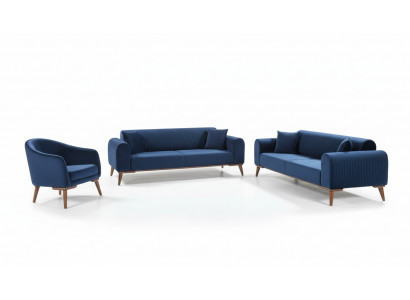 Zestaw sofowy 3+3+1 miejsce do siedzenia Sofa Fotel Royal Blue Couch Aksamit 3-częściowy