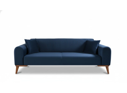 Elegancka niebieska trzyosobowa kanapa, sofa do salonu, meble Aksamit