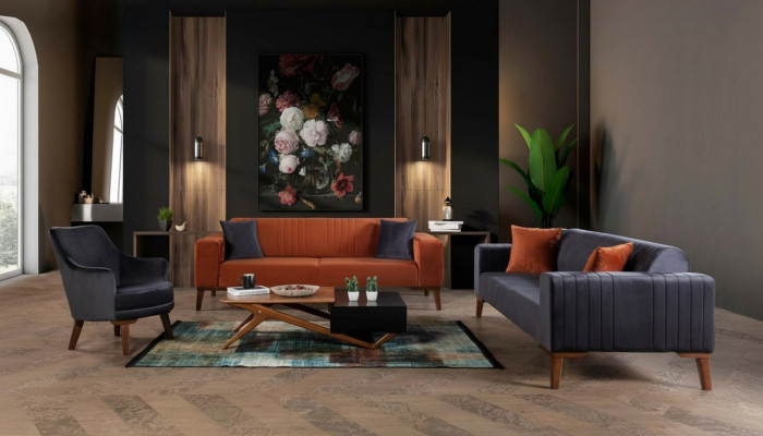 Zestaw sofowy Sofa Ustawić Sofy 3+3+1 Siedziba Materiał 3tlg Zestaw kanapowy Podkładka Włókienniczy