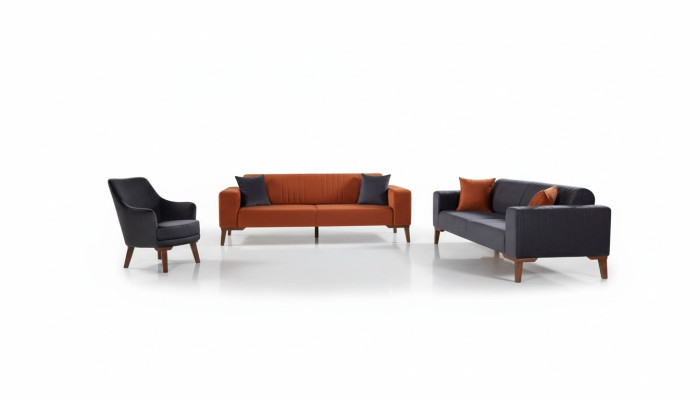 Zestaw sofowy Sofa Ustawić Sofy 3+3+1 Siedziba Materiał 3tlg Zestaw kanapowy Podkładka Włókienniczy