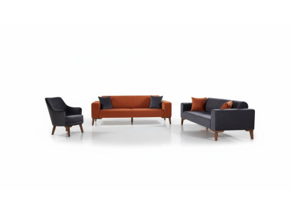 Zestaw sofowy Sofa Ustawić Sofy 3+3+1 Siedziba Materiał 3tlg Zestaw kanapowy Podkładka Włókienniczy