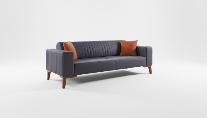 Szara trzyosobowa kanapa Elegancka sofa do salonu Aksamit