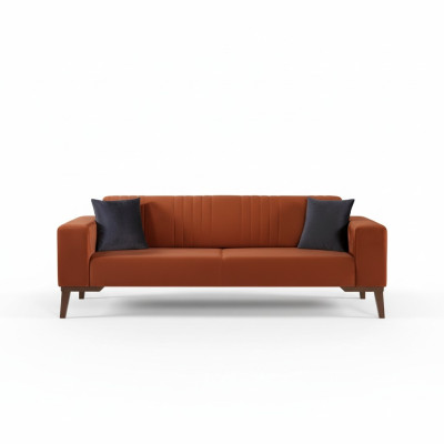 Pomarańczowa trzyosobowa kanapa Elegancka sofa do salonu Aksamit
