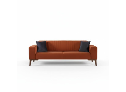 Pomarańczowa trzyosobowa kanapa Elegancka sofa do salonu Aksamit