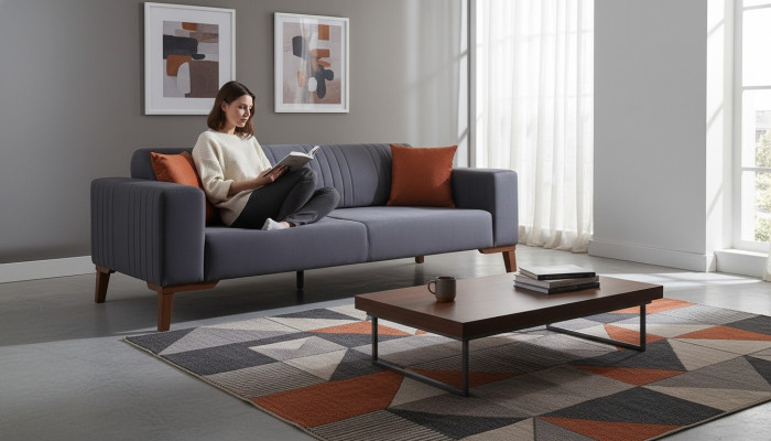 Szary trzyosobowy kanapa Sofa Sofa Eleganckie meble do siedzenia Sofa Pokój dzienny Aksamit