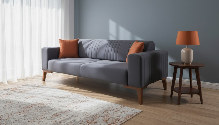 Szary trzyosobowy kanapa Sofa Sofa Eleganckie meble do siedzenia Sofa Pokój dzienny Aksamit