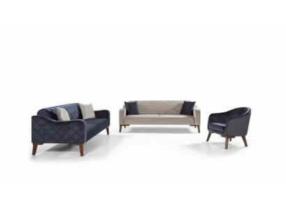 Salon Zestaw sofowy Sofa 3+3+1 Niebieski Zestaw Podkładek Fotel Włókienniczy