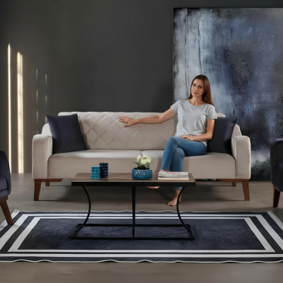 Beżowa trzyosobowa kanapa elegancka sofa do salonu meble Aksamit