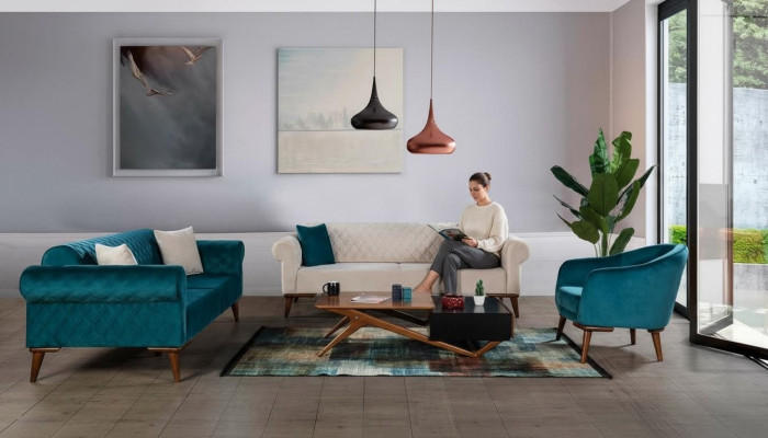 Luksusowy Zestaw sofowy 3+3+1 Siedziba trzyosobowa sofa Materiał Włókienniczy Styl Fotel