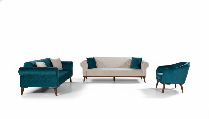Luksusowy Zestaw sofowy 3+3+1 Siedziba trzyosobowa sofa Materiał Włókienniczy Styl Fotel
