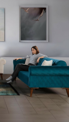 Turkis Trzyosobowa kanapa Elegancka sofa do salonu Meble do siedzenia Aksamit