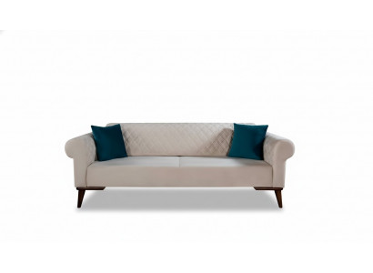 Beżowa trzyosobowa kanapa Elegancka sofa do salonu Aksamit