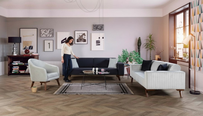 Luksusowy Zestaw sofowy trzyosobowy 3+3+1 Siedziba Materiał Sofa Fotel Włókienniczy styl