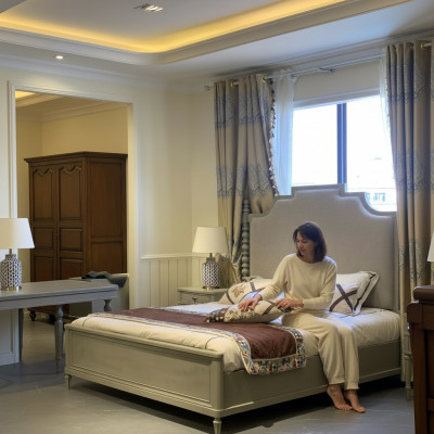 Łóżko Podwójne łóżko Sypialnia Design bed Moderne Podkładka Drewno Włókiennicze Meble Nowe