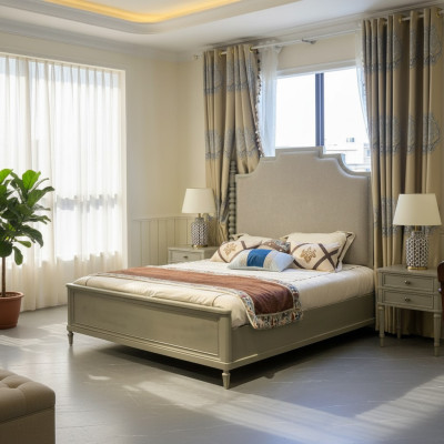 Łóżko Podwójne łóżko Sypialnia Design bed Moderne Podkładka Drewno Włókiennicze Meble Nowe