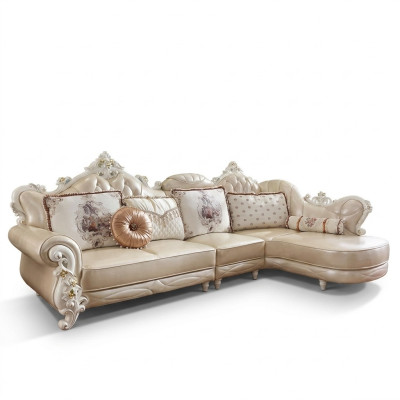 Narożnikowa kanapa L Form Żywy krajobraz Couch Meble Skóra Drewno Sofa Chesterfield