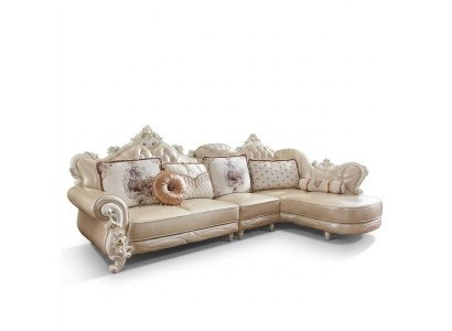 Narożnikowa kanapa L Form Żywy krajobraz Couch Meble Skóra Drewno Sofa Chesterfield