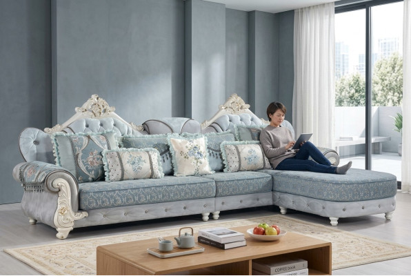 Narożnikowa kanapa Włókienniczy Luksusowa Sofa Żywy krajobraz Blue Couches Meble