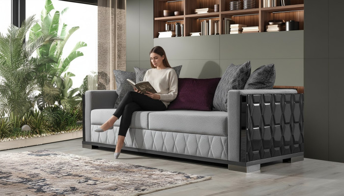 Luksusowa Sofa Trzyosobowa 3 Siedziba Sofy Szary Salon Kanapa Material Design