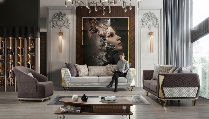 Ustawić Zestaw sofowy 3+3+1 miejsce do siedzenia Sofa Fotel Sofy Modern Brown nowość