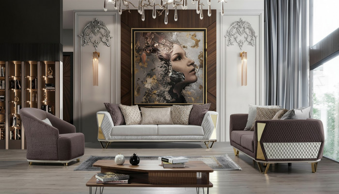 Ustawić Zestaw sofowy 3+3+1 miejsce do siedzenia Sofa Fotel Sofy Modern Brown nowość