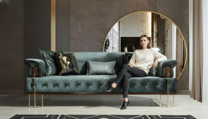 Sofa 3 Siedziba Sofy Siedziba Design Kanapa Trzyosobowa Luxury Metal z Włókienniczy