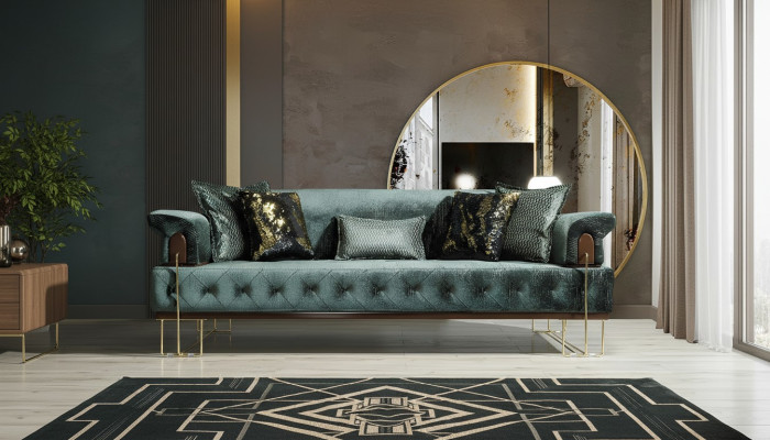 Sofa 3 Siedziba Sofy Siedziba Design Kanapa Trzyosobowa Luxury Metal z Włókienniczy