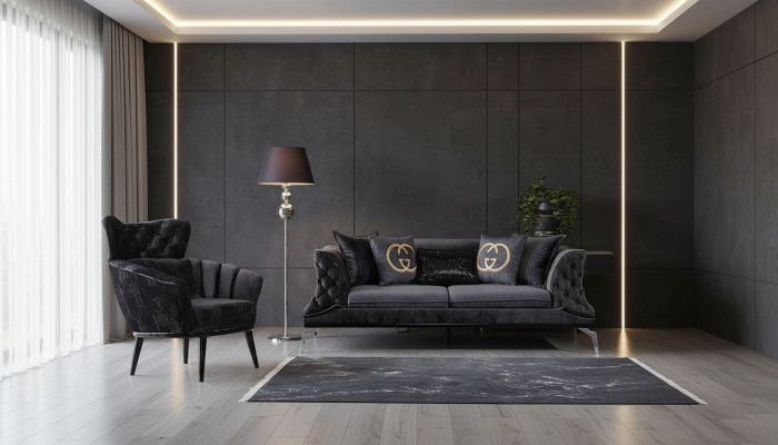 Czarna kanapa Sofa Ustawić 3+1 Siedziba Chesterfield Living Room Podkładka