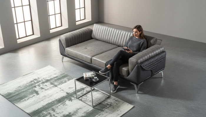 Sofa 3 miejsce do siedzenia Kanapa Drewno Meble Sofy Kanapa Drewno Skóra Imitacja 240cm