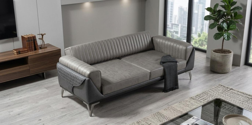 Sofa 3 miejsce do siedzenia Kanapa Drewno Meble Sofy Kanapa Drewno Skóra Imitacja 240cm