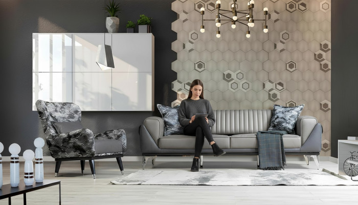 Sofa Ustawić 3+1 miejsce do siedzenia Pokój dzienny Ustawić Sofa Fotel Sofa Nowa Szara