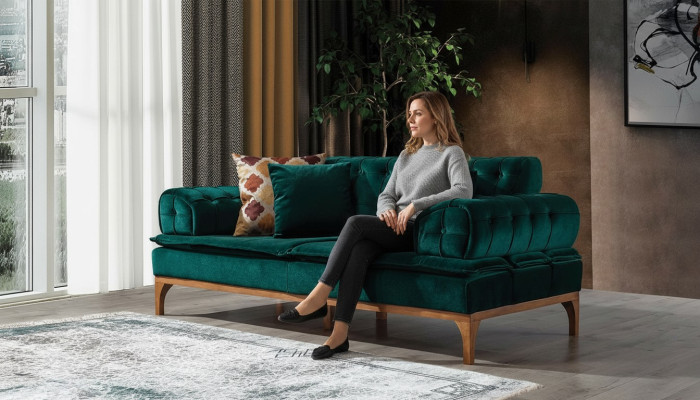 Luksusowa Sofa 3 miejsce do siedzenia Sofy Siedziba Material Design Meble Style Włókienniczy Nowa zieleń