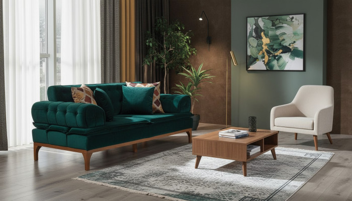 Luksusowa Sofa 3 miejsce do siedzenia Sofy Siedziba Material Design Meble Style Włókienniczy Nowa zieleń