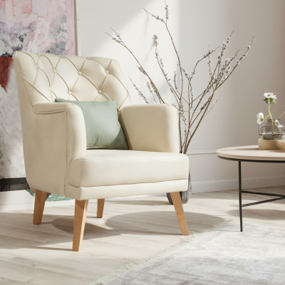 Pokój dzienny Fotel Meble Modern Material Lounge Włókienniczy sztuczna skóra beż