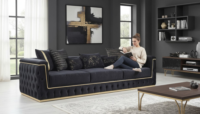 Sofa trzyosobowa 3 miejsce do siedzenia Sofy Podkładka Kanapy Chesterfield z Włókienniczy