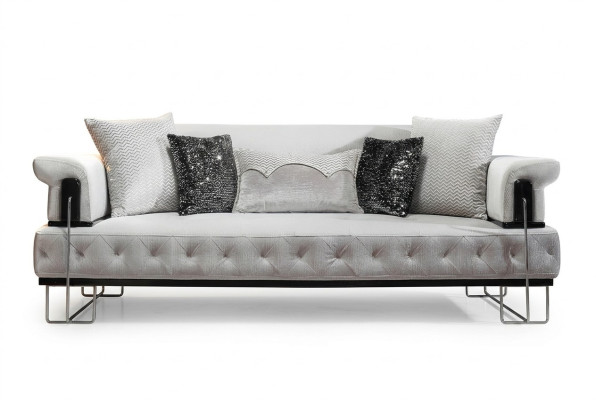 Podkładka Meble sofa trzyosobowa 3 miejsce do siedzenia kanapy Biały Metal z Włókienniczy
