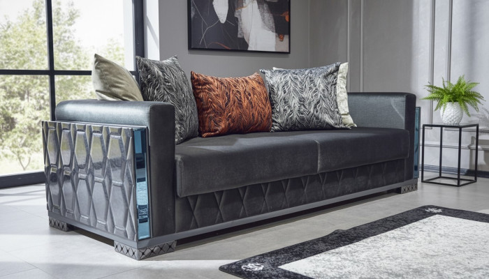 Sofa 3 miejsce do siedzenia Luksusowe Meble Salon Trzyosobowa Szary Metal z Włókienniczy