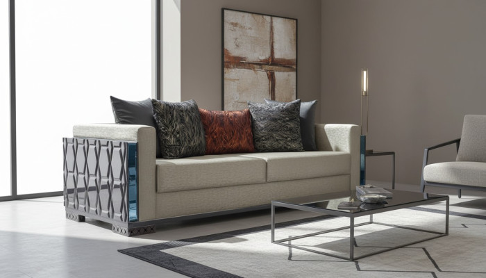 Sofa trzyosobowa luksusowa 3 Sofy Siedziba Siedziba design brown metal z Włókienniczy