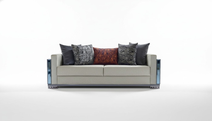 Sofa trzyosobowa luksusowa 3 Sofy Siedziba Siedziba design brown metal z Włókienniczy