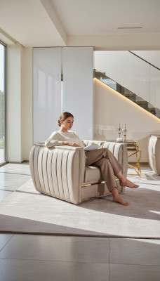Fotel Design Salon Podkładka Drewno Modern Luxury New Kolor beżowy