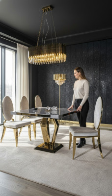 jadalnia Krzesło Biały Luxury Metal z Włókienniczy Krzesła Style Nowoczesny Fotel