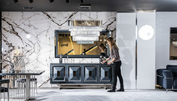 Kredens Lustro salon szary Kredens Drewno Metal Style Modern Szafa