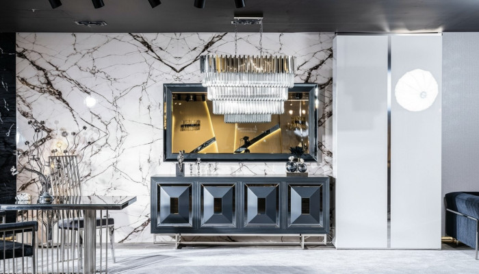 Kredens Lustro salon szary Kredens Drewno Metal Style Modern Szafa
