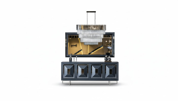Kredens Lustro salon szary Kredens Drewno Metal Style Modern Szafa