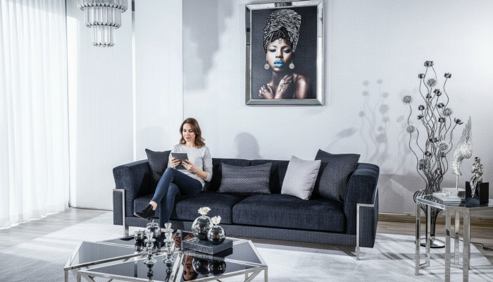 Luksusowa Sofa 3 miejsce do siedzenia Sofy Włókiennicze Couch Design Meble Trzyosobowe Czarny